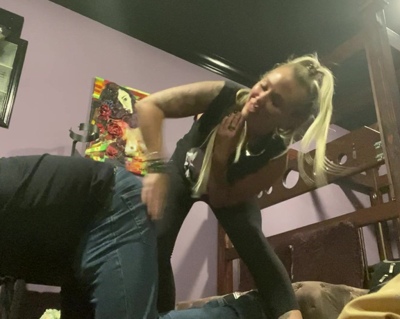 Sorceress Bebe aka b_findom OnlyFans - Kicking my slave in the balls and giving him a few spankings Video)