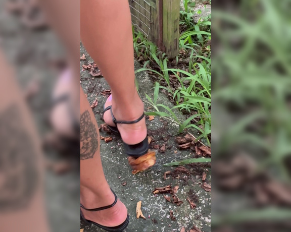 Goddess Ellen aka goddessellen96 OnlyFans - Accompany me while I walk and step on some dried fruits and leaves and then show my dirty feet for