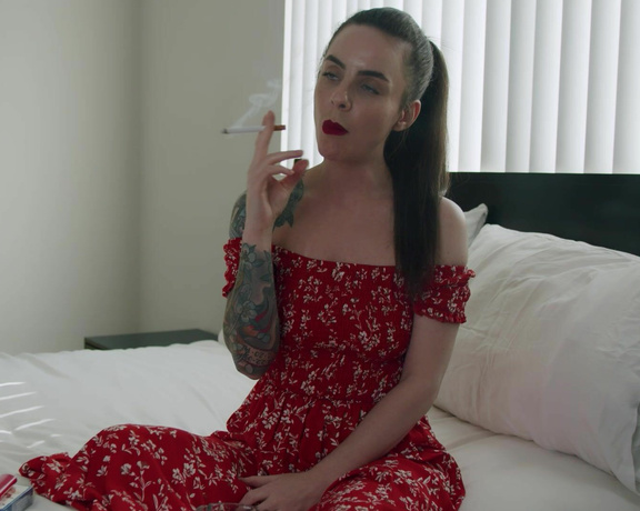 ManyVids - Dani Lynn - Smoking Cork 100s in Long Red Dress