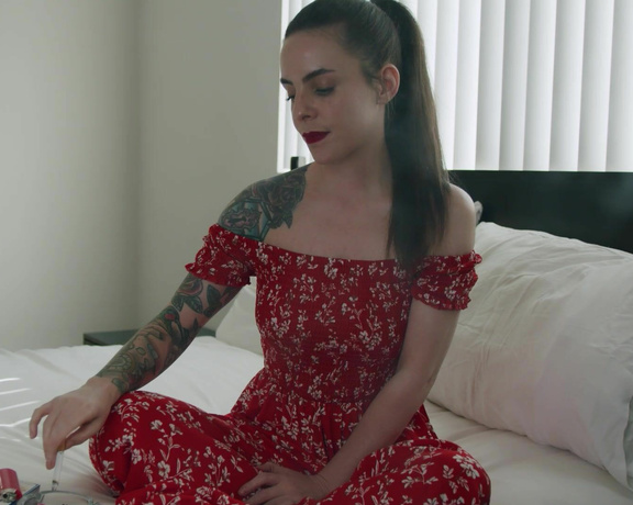 ManyVids - Dani Lynn - Smoking Cork 100s in Long Red Dress