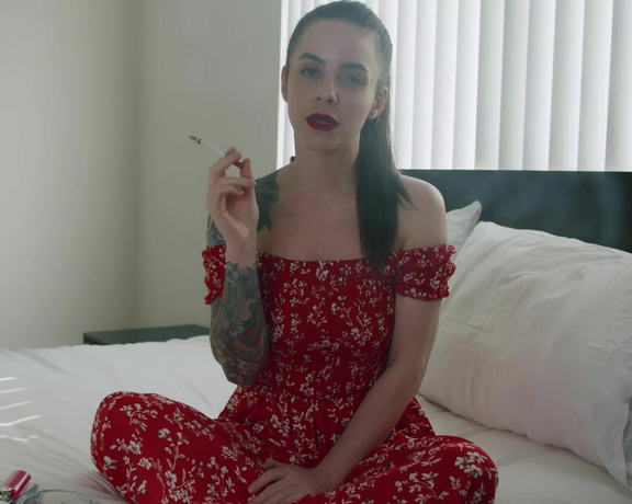 ManyVids - Dani Lynn - Smoking Cork 100s in Long Red Dress