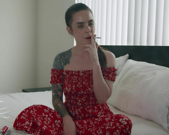 ManyVids - Dani Lynn - Smoking Cork 100s in Long Red Dress