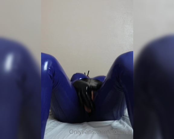 Dollified aka dollified OnlyFans - Part One wrapped in my double masks, nose tubes for breathing, and shiny blue catsuit,