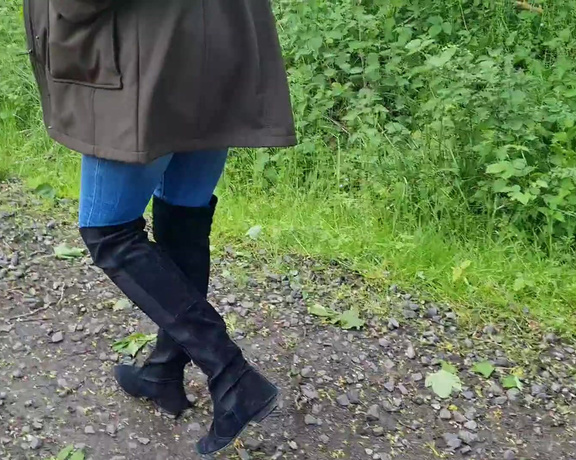 Kats Worn Heels aka katswornheels OnlyFans - Walking on rough terrain in my suede over knee boots