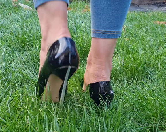 Kats Worn Heels aka katswornheels OnlyFans - Sinking my black patent Casadei blades into the grass