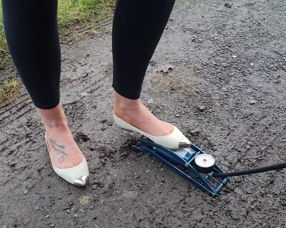 Kats Worn Heels aka katswornheels OnlyFans - Switching to my sexy thin white flats to finish pumping up my tyre