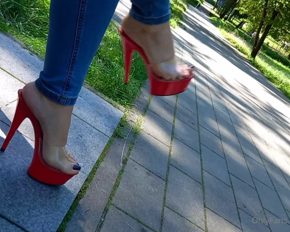 Madiheels aka madiheels OnlyFans - Red stripper shoes in the park