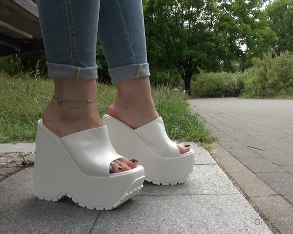 Madiheels aka madiheels OnlyFans - White platform wedges  park video