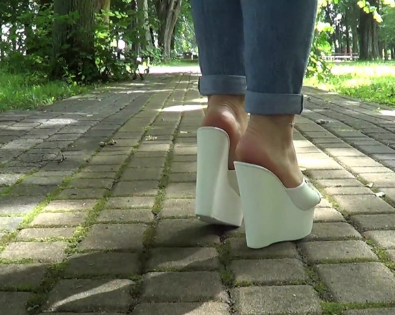 Madiheels aka madiheels OnlyFans - I am walking in the park in my white wedges