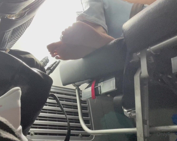 TheLBfeet aka thelbfeet OnlyFans - A public foot tease on the plane  Shoes off, sweaty black socks next