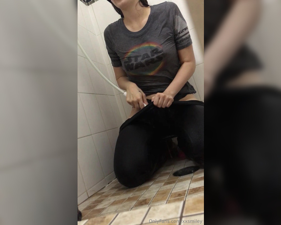 XXSmiley aka xxsmiley OnlyFans - Smiley Nikes and gym pants in the public shower while camping