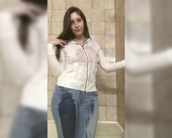 XXSmiley aka xxsmiley OnlyFans - White zip up and jeans in the shower
