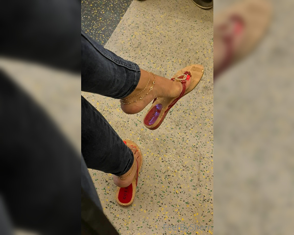 FeetBySherri aka feetbysherri OnlyFans - Wearing Guess thonged flats on the train