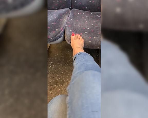 FeetBySherri aka feetbysherri OnlyFans - Public content taking my blue suede boots off on the train