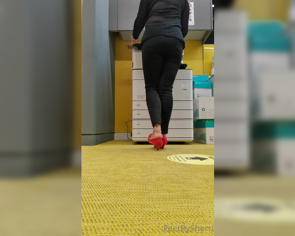 FeetBySherri aka feetbysherri OnlyFans - Photocopying in red shoes