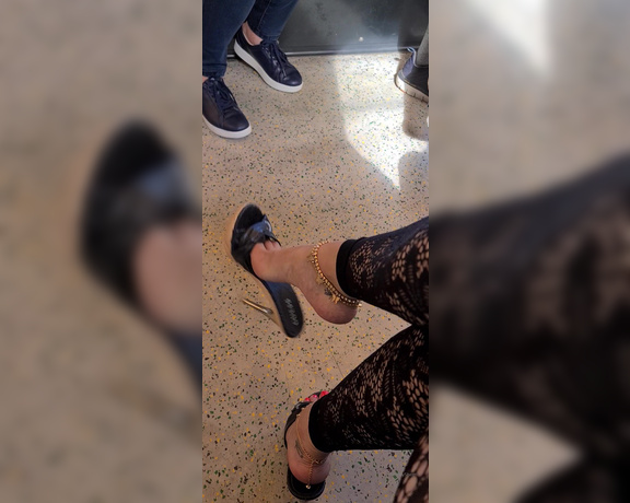 FeetBySherri aka feetbysherri OnlyFans - Train vibes and Guess shoes