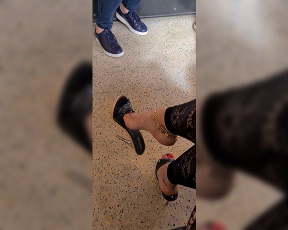 FeetBySherri aka feetbysherri OnlyFans - Train vibes and Guess shoes