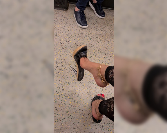 FeetBySherri aka feetbysherri OnlyFans - Train vibes and Guess shoes