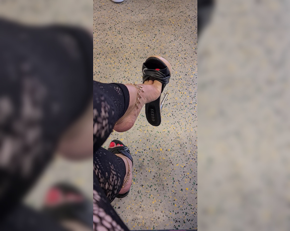 FeetBySherri aka feetbysherri OnlyFans - Train vibes and Guess shoes