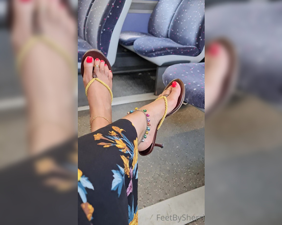 FeetBySherri aka feetbysherri OnlyFans - Teasing on the train in my yellow rope Jimmy Choos