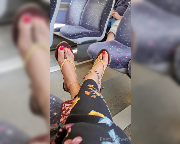 FeetBySherri aka feetbysherri OnlyFans - Teasing on the train in my yellow rope Jimmy Choos