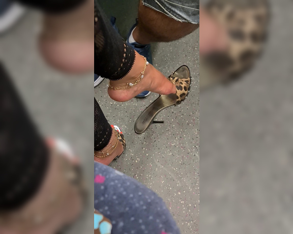 FeetBySherri aka feetbysherri OnlyFans - Shoe dangling and teasing next to a a guy on the train