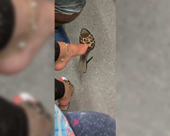 FeetBySherri aka feetbysherri OnlyFans - Shoe dangling and teasing next to a a guy on the train