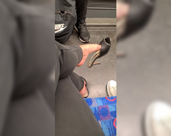 FeetBySherri aka feetbysherri OnlyFans - Public content dangling my Prada mules on the Jubilee Line, London Underground