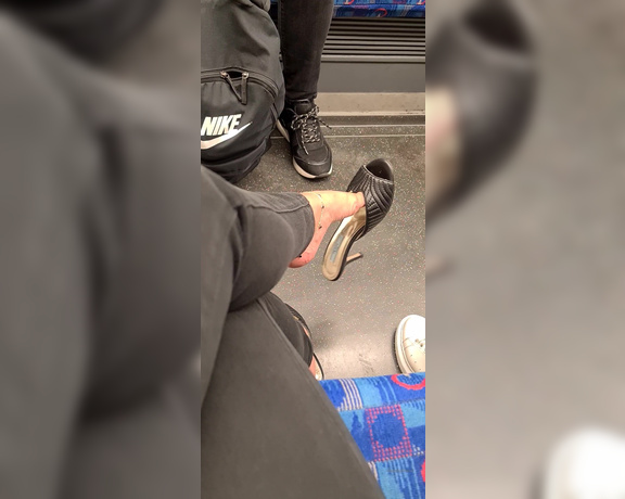 FeetBySherri aka feetbysherri OnlyFans - Public content dangling my Prada mules on the Jubilee Line, London Underground