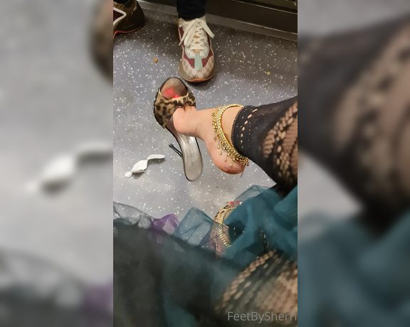 FeetBySherri aka feetbysherri OnlyFans - Public shoe dangling and teasing on the train Watch me drop my shoe twice !!