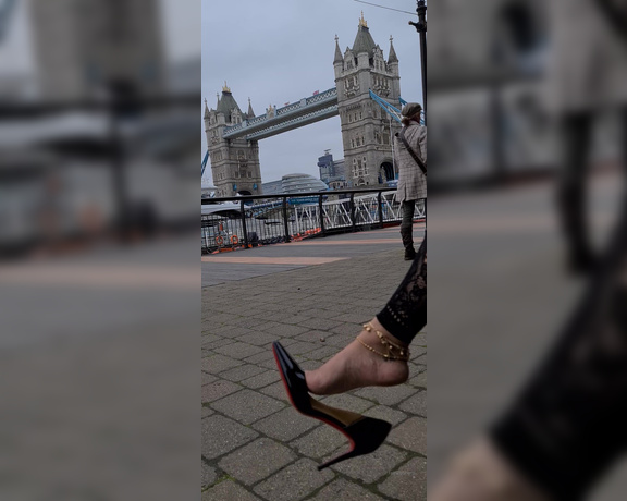 FeetBySherri aka feetbysherri OnlyFans - Shoe dangling outside Tower Bridge in London