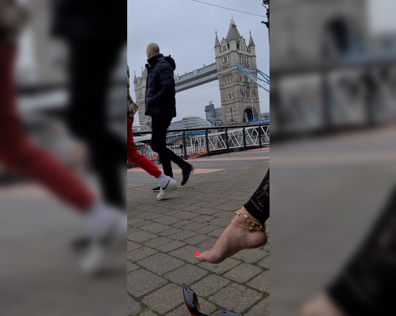 FeetBySherri aka feetbysherri OnlyFans - Shoe dangling outside Tower Bridge in London