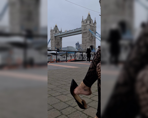 FeetBySherri aka feetbysherri OnlyFans - Shoe dangling outside Tower Bridge in London