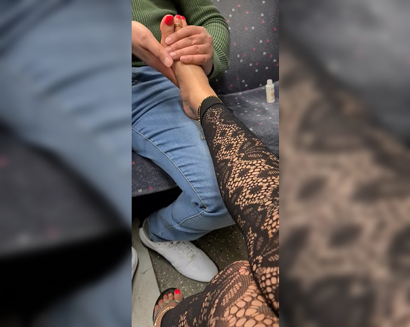 FeetBySherri aka feetbysherri OnlyFans - Getting a foot massage on the train