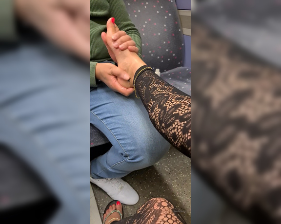 FeetBySherri aka feetbysherri OnlyFans - Getting a foot massage on the train