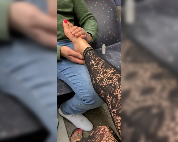 FeetBySherri aka feetbysherri OnlyFans - Getting a foot massage on the train