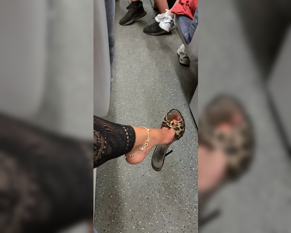 FeetBySherri aka feetbysherri OnlyFans - Shoe dangling on a busy train