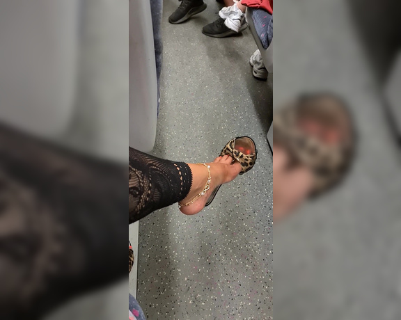 FeetBySherri aka feetbysherri OnlyFans - Shoe dangling on a busy train