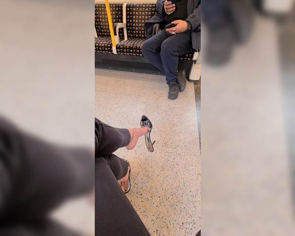 FeetBySherri aka feetbysherri OnlyFans - Caught this guy recording my shoe dangling on the train I spoke to him afterwards