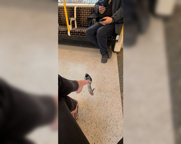 FeetBySherri aka feetbysherri OnlyFans - Caught this guy recording my shoe dangling on the train I spoke to him afterwards