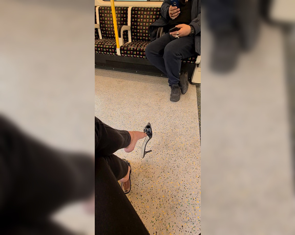 FeetBySherri aka feetbysherri OnlyFans - Caught this guy recording my shoe dangling on the train I spoke to him afterwards