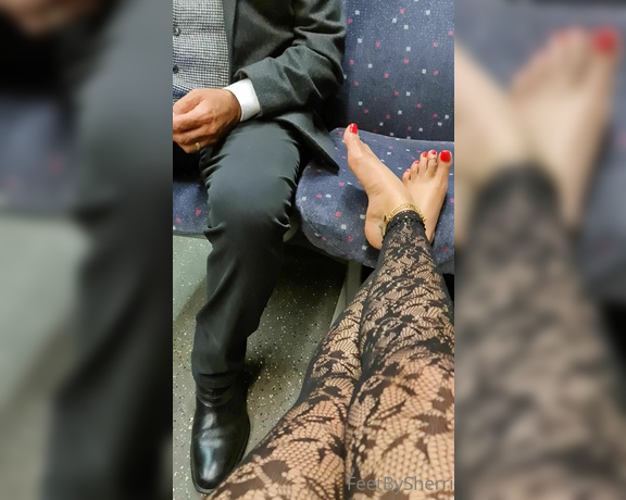 FeetBySherri aka feetbysherri OnlyFans - Putting my feet up on the train next to a stranger, who kept looking