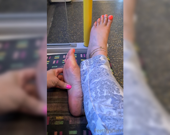 FeetBySherri aka feetbysherri OnlyFans - Gave myself a foot rub on the train ! Where are the foot boys at SMH!