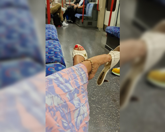 FeetBySherri aka feetbysherri OnlyFans - Teasing on the London Undergound in my LV mules