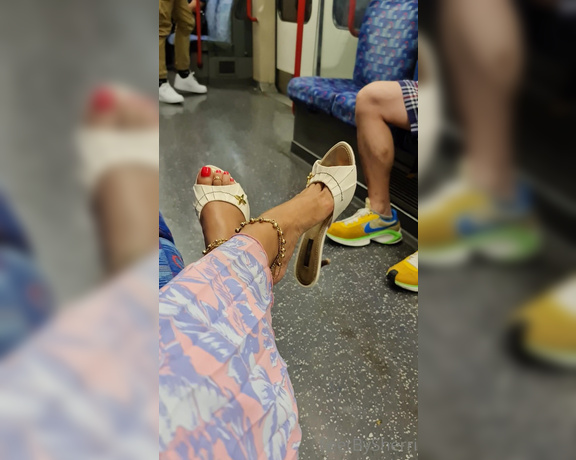 FeetBySherri aka feetbysherri OnlyFans - Teasing on the London Undergound in my LV mules