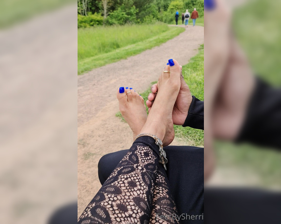 FeetBySherri aka feetbysherri OnlyFans - A nice foot rub in the park What do you think of my blue toes