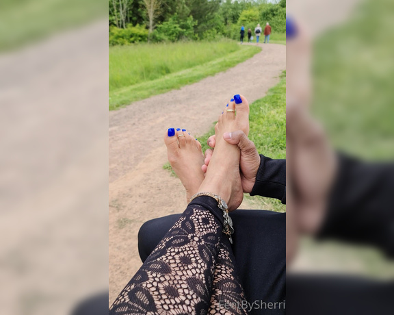 FeetBySherri aka feetbysherri OnlyFans - A nice foot rub in the park What do you think of my blue toes