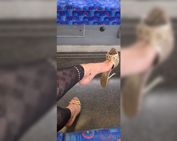 FeetBySherri aka feetbysherri OnlyFans - Gold and silver Guess mules on the Jubilee Line