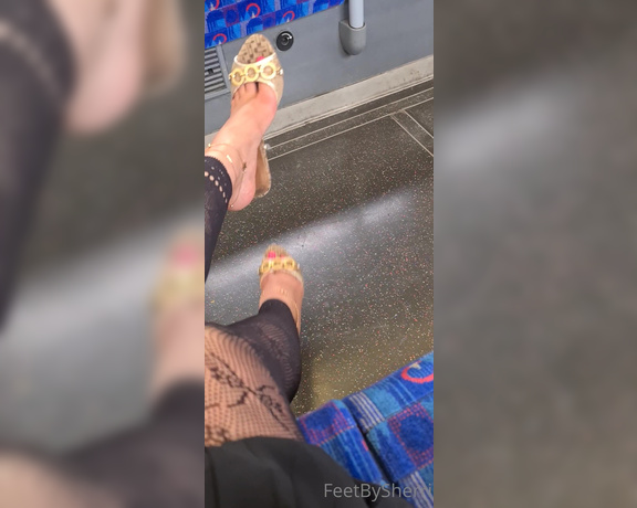 FeetBySherri aka feetbysherri OnlyFans - Gold and silver Guess mules on the Jubilee Line