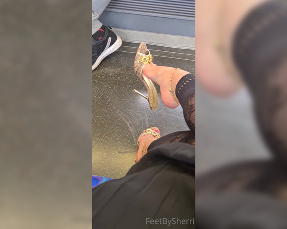 FeetBySherri aka feetbysherri OnlyFans - Gold and silver Guess mules on the Jubilee Line